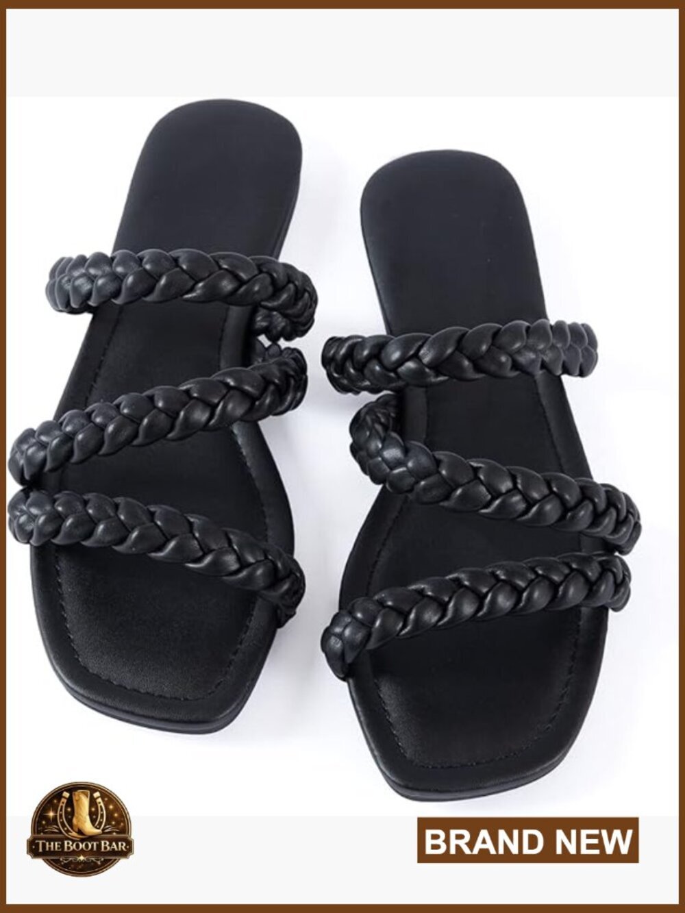 Square Toe Braided Slide Sandals, Cushioned Footbed, Summer Beach Shoes